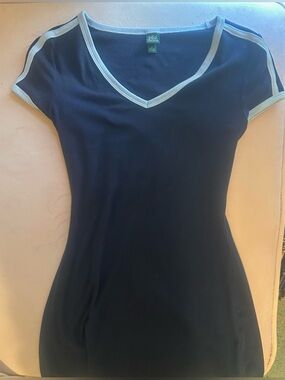 Navy V-Neck Cap Sleeve T-shirt Dress